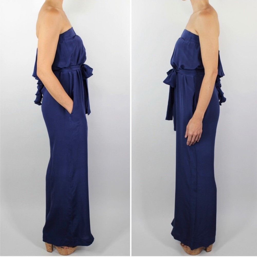 Silk Strapless Blouson Ruffle Bow Jumpsuit - Picture 3 of 6